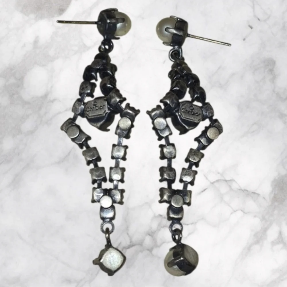 Dior Vintage Crystal & Pearl Earrings EUC - Picture 8 of 9